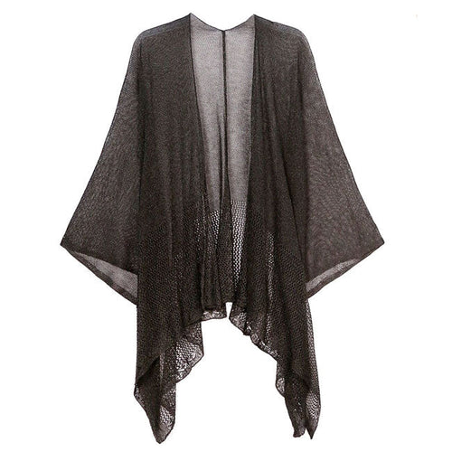 Solid Knitted Mesh Trimmed Ruana